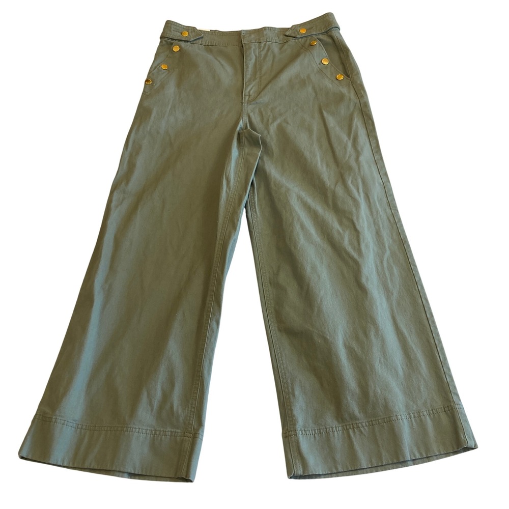 NEW Anne Klein Sailor Pants Women 10 (31x25) Olive Green High Rise Wide Leg Crop